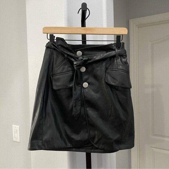 Marissa Webb Black Belted Mini Faux Leather Skirt Grunge Moto Size 4 Grunge • - Picture 2 of 9